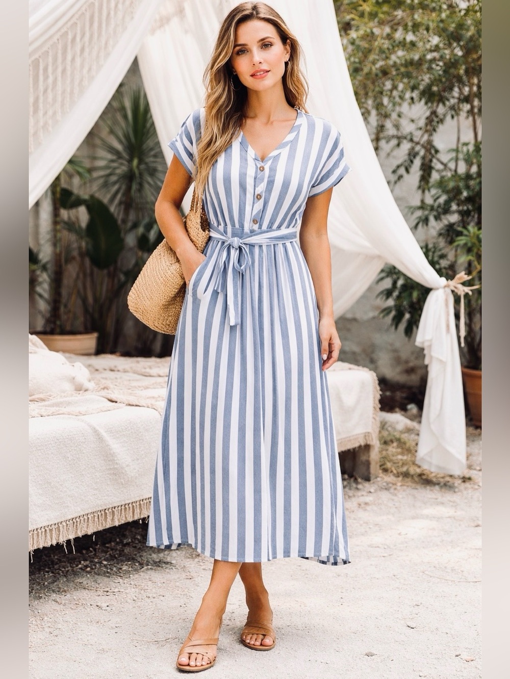 Citrus & Lemon Striped Button Front Dress Rayon Full Lined M Women's NWT…